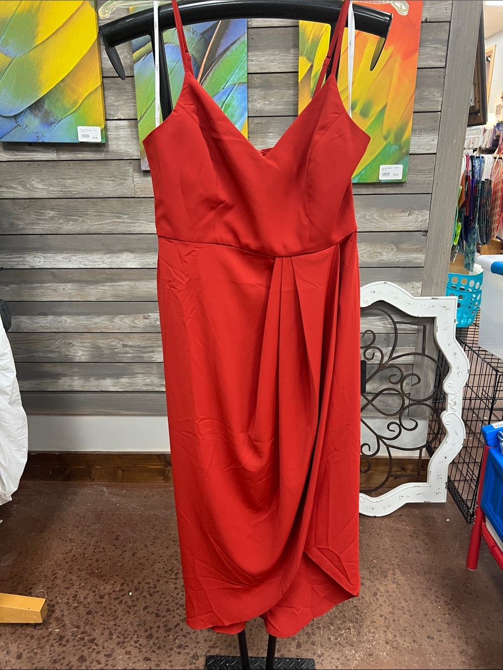Lulu's Red Draped Spaghetti-Strap Midi Dress